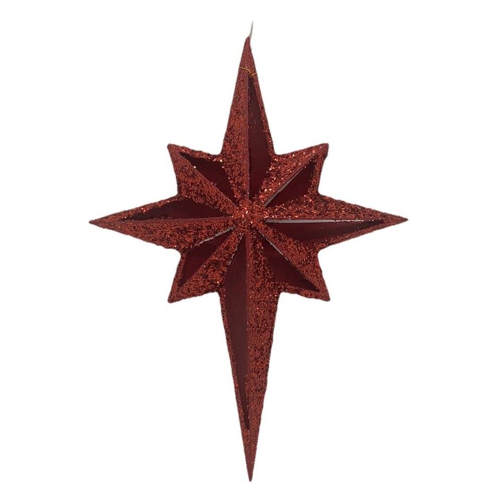 Bethlehem Star Christmas Ornament 8” Burgundy Glittered Shatterproof Collectible